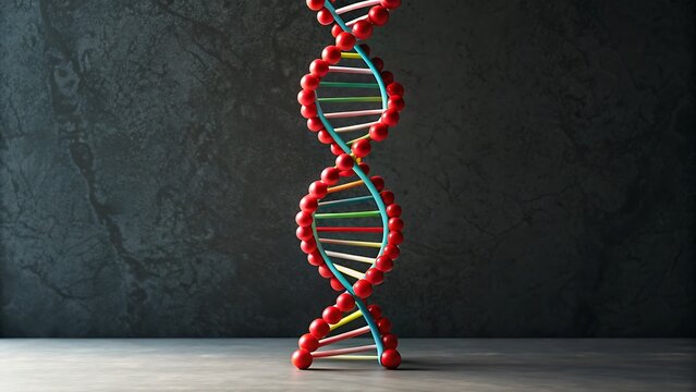 Close up of a detailed 3d model of a dna double helix structure