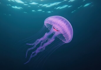 Stunning Purple Jellyfish Gliding Gracefully Through Clear Blue Ocean Waters