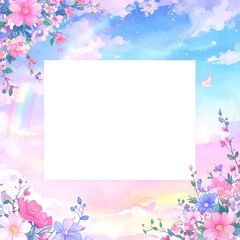 Pastel floral frame on a sky backdrop