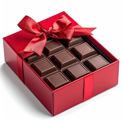 Dark chocolate squares in a red gift box
