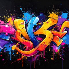 Vibrant graffiti art on black canvas