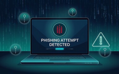 Phishing Attempt Detected &mdash; Cyber Attack Warning on Laptop Background