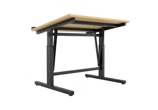 Adjustable drafting table with wooden surface and metal frame isolated on transparent background - Powered by Adobe