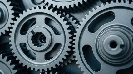Close-up of interlocking metal gears, showcasing intricate teeth and mechanical structure