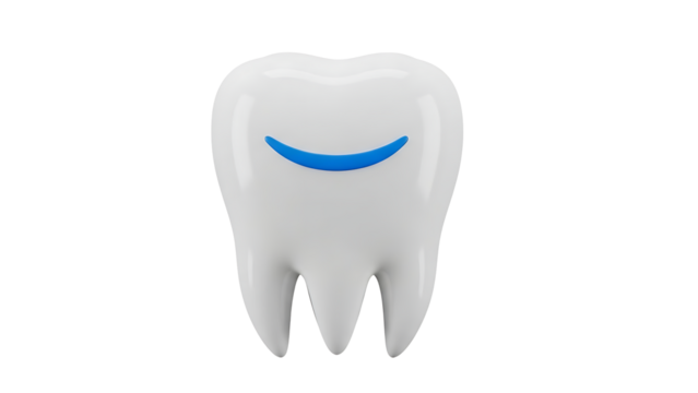 Cute cartoon tooth with a happy blue smile isolated on transparent background, png