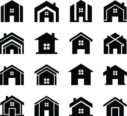 Fototapeta premium Adobe Illustrator Artwork, Modern house icons set – minimalist home line art, real estate and architecture symbol collection
