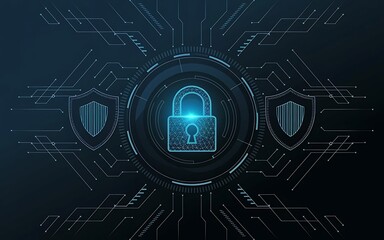 Advanced Cyber Protection Interface with Digital Lock and Shield Icons Background