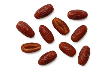 Obraz premium Dates fruit presenting nutritious dried sweet food scattered, creating healthy snack options on transparent background