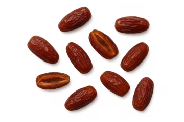 Dates fruit presenting nutritious dried sweet food scattered, creating healthy snack options on transparent background