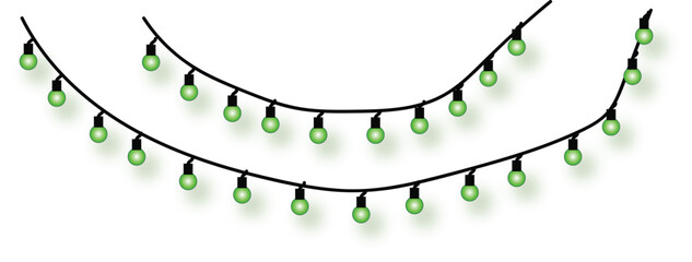 Green fairy lights hanging in rows, forming an arc shape, perfect for holiday decoration or festive design