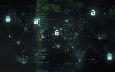 Global Network Cybersecurity Visualization with Secure Data Nodes Background