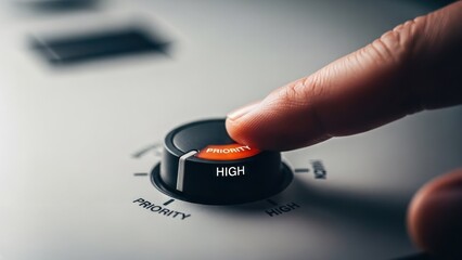 Finger pressing a knob to set "priority" to "high", focusing on importance and attention