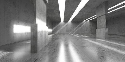 Modern minimalist concrete architecture with geometric lighting design for interior concepts. 3d render