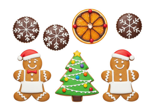 Christmas gingerbread cookies and candied orange slice isolated on transparent background - Powered by Adobe