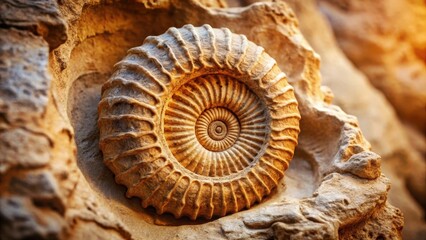 Ancient Ammonite Fossil Embedded in Weathered Light Sandstone Formations