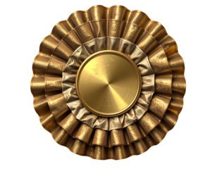 Vintage Stylized Gold Rosette Badge, Intricate Fabric Folds, Clean Flat Lay Composition, Isolated (2)