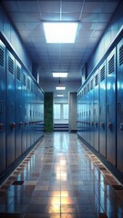 School hallway with empty metal lockers stands as a testament to winters chill