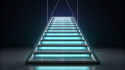 Ascend to success with this stunning modern staircase illuminated by vibrant blue light