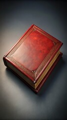A vintage leatherbound book with a red cover lies isolated on a plain background, ready to be edited and used as a mockup