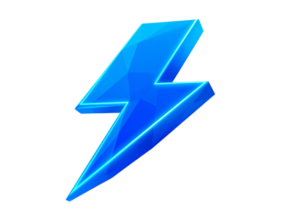 Electric Blue Lightning Bolt Icon, Dynamic Low-Poly Style, Floating Above Ground, Isolated