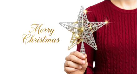 Festive Merry Christmas wishes with a sparkling star tree topper charm