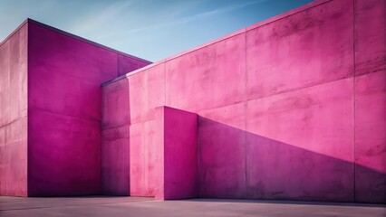 A vibrant pink concrete wall serves as a striking backdrop for various urban settings and architectural elements