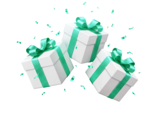 Merry New Year and Merry Christmas gift box. Gift boxes flying and falling.