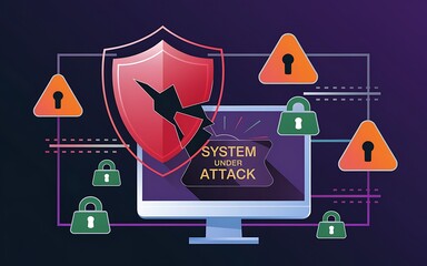 Cybersecurity Shield Breach Warning Showing System Under Attack Background