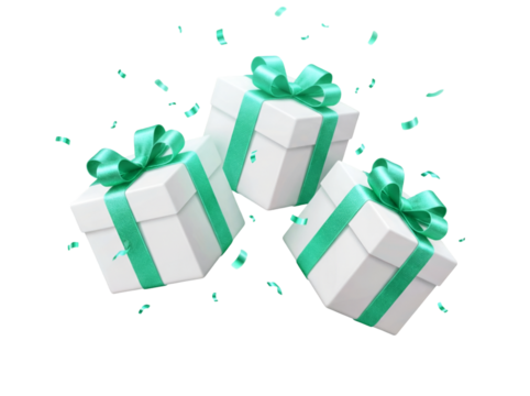 Merry New Year and Merry Christmas gift box. Gift boxes flying and falling.
