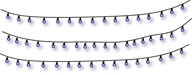 Illuminated strings of purple lights strung across a dark background, creating a festive and decorative ambiance for events and celebrations