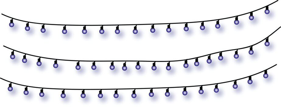 Illuminated strings of purple lights strung across a dark background, creating a festive and decorative ambiance for events and celebrations