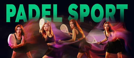 Padel sport players showcasing skills and techniques in dynamic poses