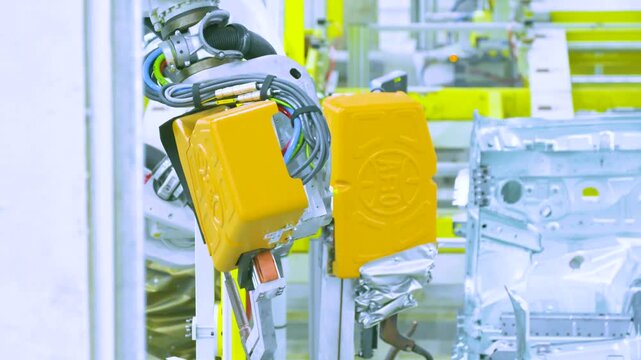 Robotic Welding Fixture and Equipment on Automotive Manufacturing Assembly Line