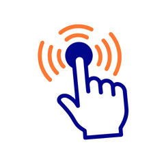 Hand cursor clicking a button with vibrating rings