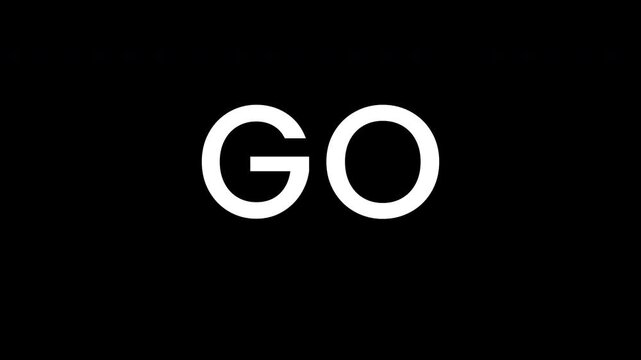 321 go counting text animation on black background,  321 go countdown animated with alpha channel. 