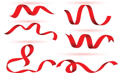 collection of realistic red ribbon tape banner for xmas decoration
