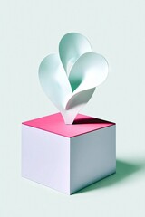 Paper Sculpture Rising from Box on Pastel Background