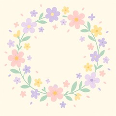 Soft spring bloom wreath with tiny petals floating like confetti around