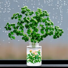 Parsley in Vase with Flowers by Window