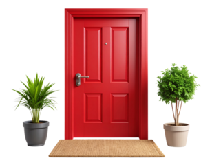 Modern Red Door Icon with Home & Lifestyle Elements