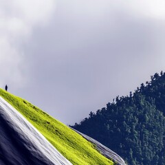 Person Standing on Hillside Overlooking Forest