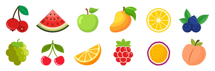 Natural tropical fruits icon set collection in flat style. Tropical plant vector illustration on isolated background. Healthy food sign business concept.