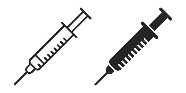 Syringe with vaccine icon in flat style. Medical syringe vector illustration on isolated background. Injector sign business concept.