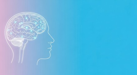 Obraz premium Outline of human head profile with glowing digital brain structure