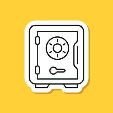 Metal bank safe sticker icon in flat style. Money vault vector illustration on isolated background. Storage sign business concept.