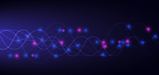Blue wave lines glowing on dark background with blue light effect. Futuristic digital analyze big data concept.