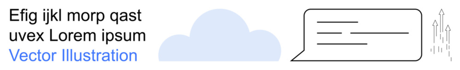 Cloud technology, data sharing, online communication, digital storage, messaging systems, information exchange. A cloud icon with a speech bubble and text lines. Cloud technology and data sharing