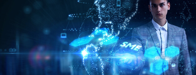 Business, technology, internet and network concept. Virtual screen of the future and sees the inscription: SME.