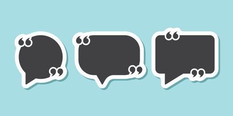 Obraz premium Quote frame sticker icon set collection in flat style. Speech bubble vector illustration on isolated background. Comment sign business concept.