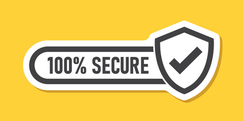 100% secure sticker icon in flat style. Privacy guarantee vector illustration on isolated background. Safety risk sign business concept.